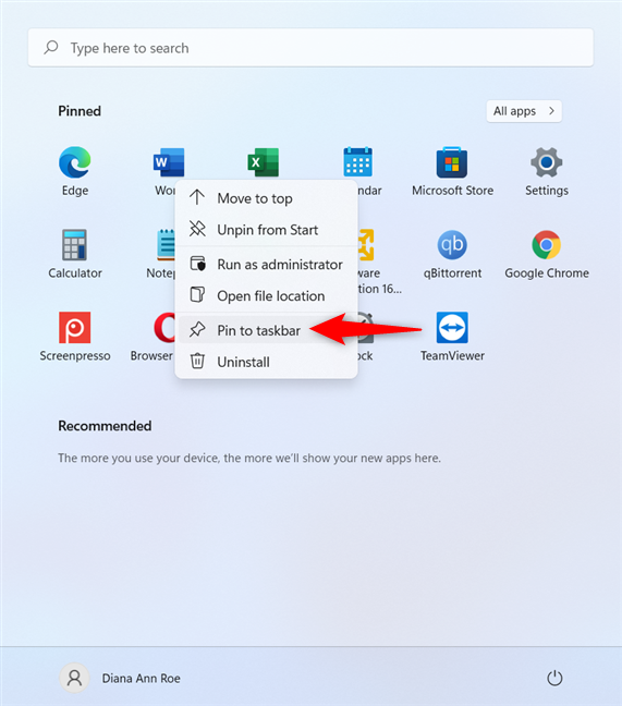 Cara menyematkan pintasan ke bilah tugas di Windows 11 dari aplikasi yang Disematkan di Menu Mulai
